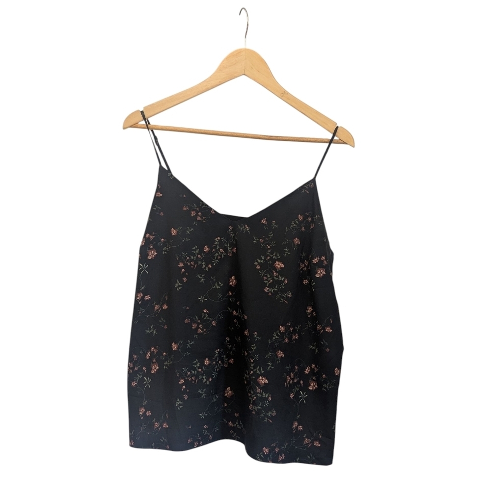 Woman's Frank And Oak Floral Black V Neck Camisole Top- Size Large